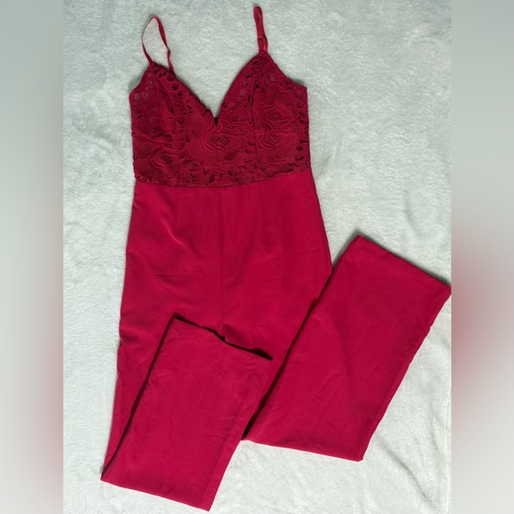 Bebe Vibrant Pink Lace Bodice Jumpsuit - Picture 3 of 11